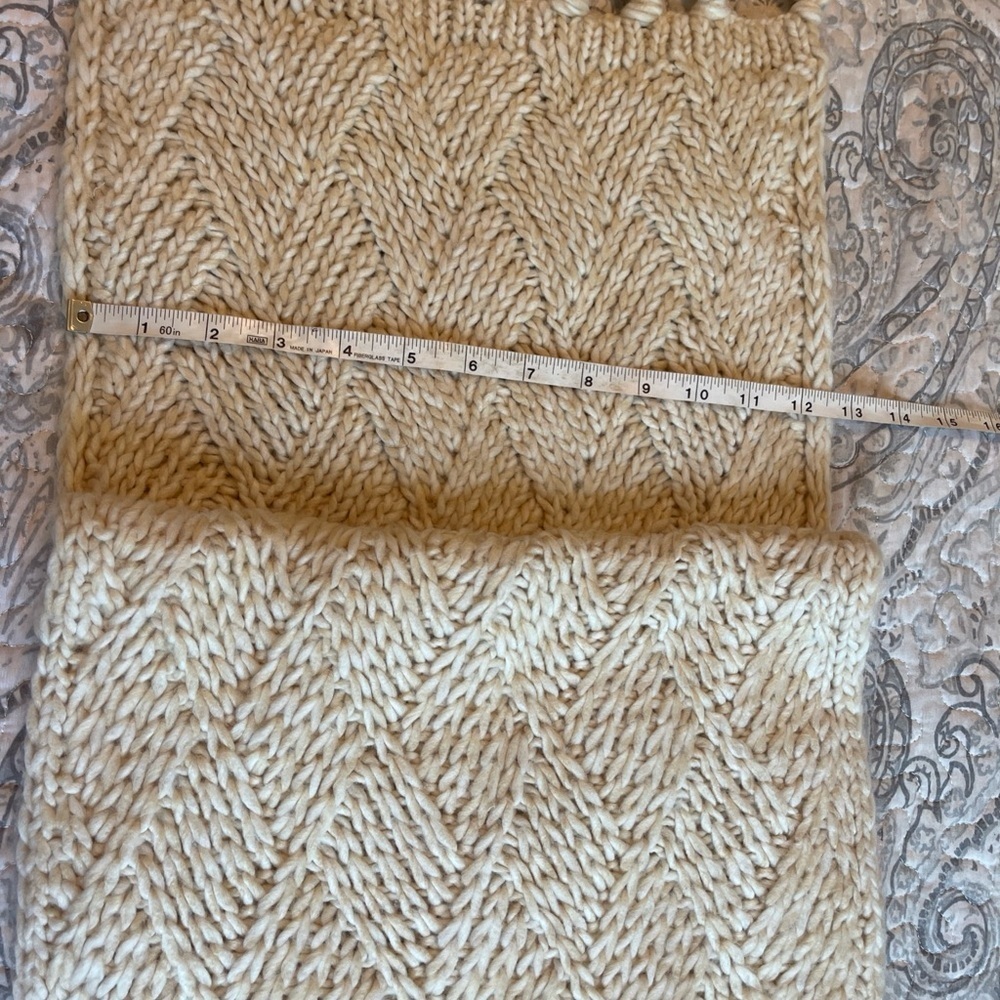 OATMEAL/CREAM BASKET WEAVE FRING SCRF - Picture 2 of 8